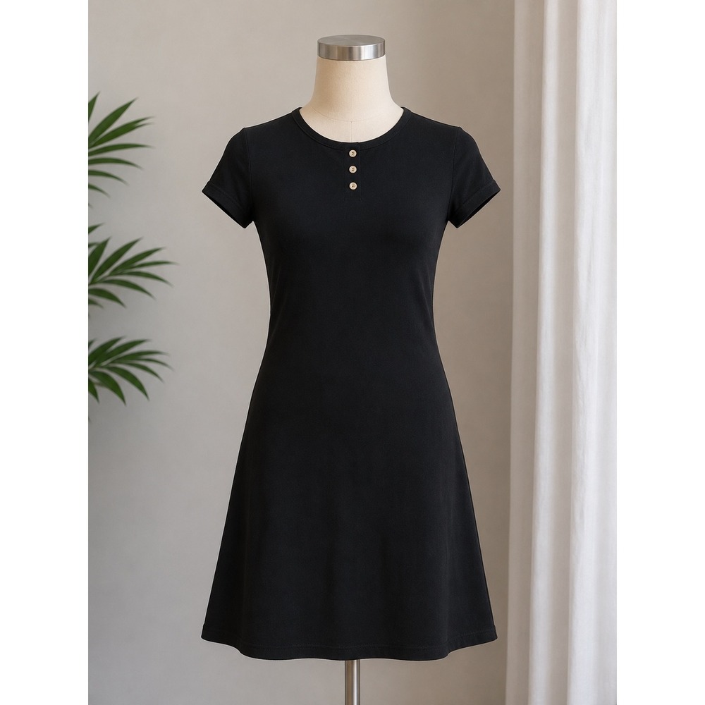 Vintage Tripp NYC Black Henley Mini Dress A-Line 90s Grunge Small AR4526 USA